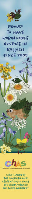 Nature themed banners depicting birds, and animals that you would find in Balloch Park.